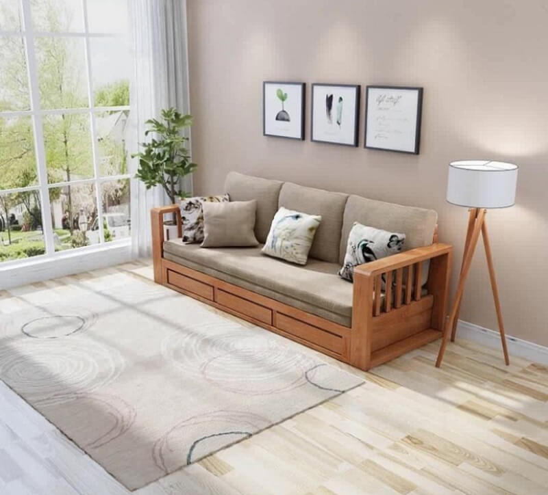 Sofa giường gỗ đa năng giúp tiết kiệm diện tích đáng kể cho căn phòng nhỏ